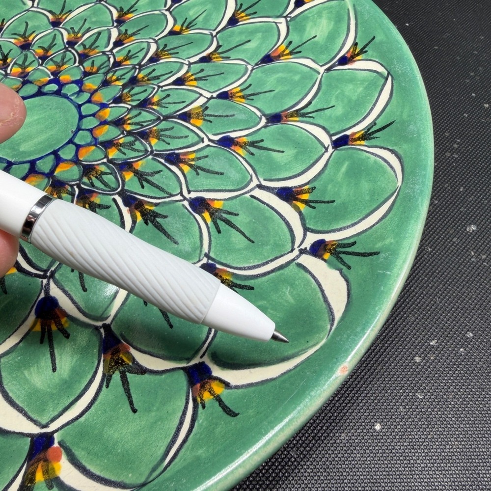 JMB Mexico Talavera Plates Set of 3 Green Floral Mandala Hand Painted 10 Inch - Picture 7 of 12